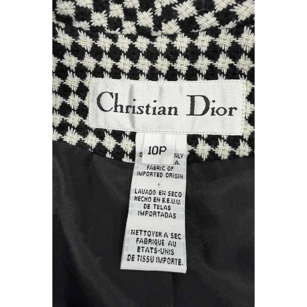 Vintage Christian Dior Women's 10P Crop Full Zip Houndstooth Jacket Blazer USA